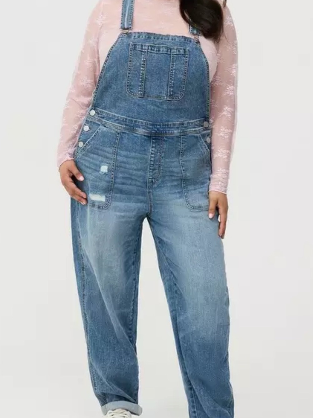Torrid Denim Overalls Cropped Size 16 Blue Distressed